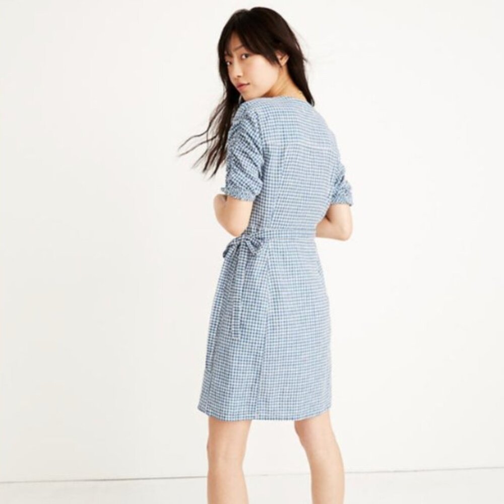 Madewell || Gingham Shirred-Sleeve Wrap Dress - Picture 3 of 7